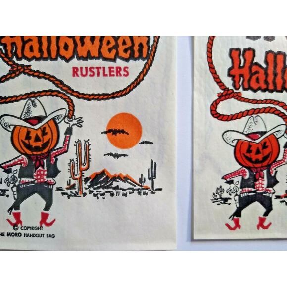 Vintage Halloween Candy Bags Western Cowboy Goblin Rustler With Rope 2 Different - Picture 3 of 7